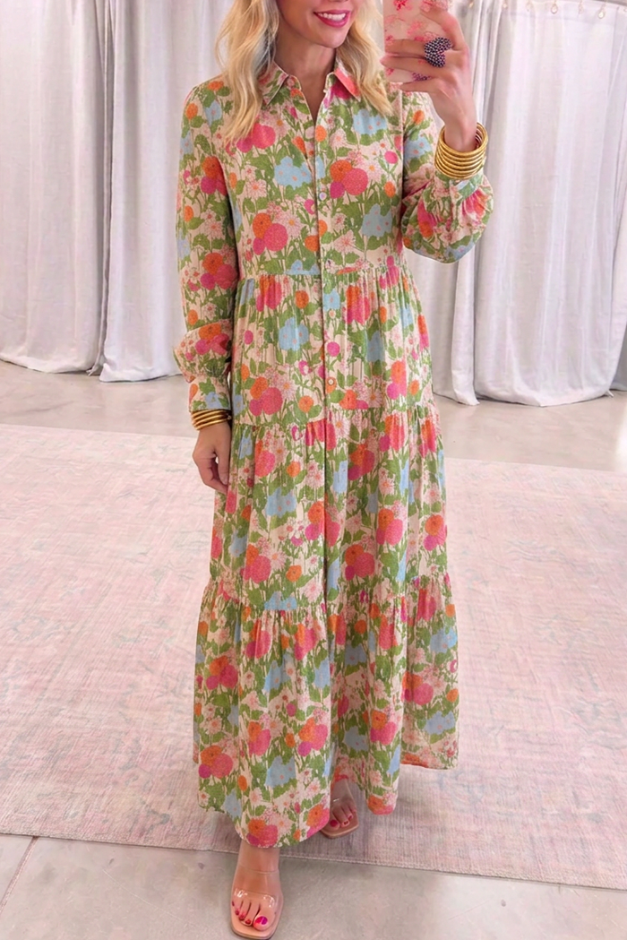 Casual Floral Print Midi Dress