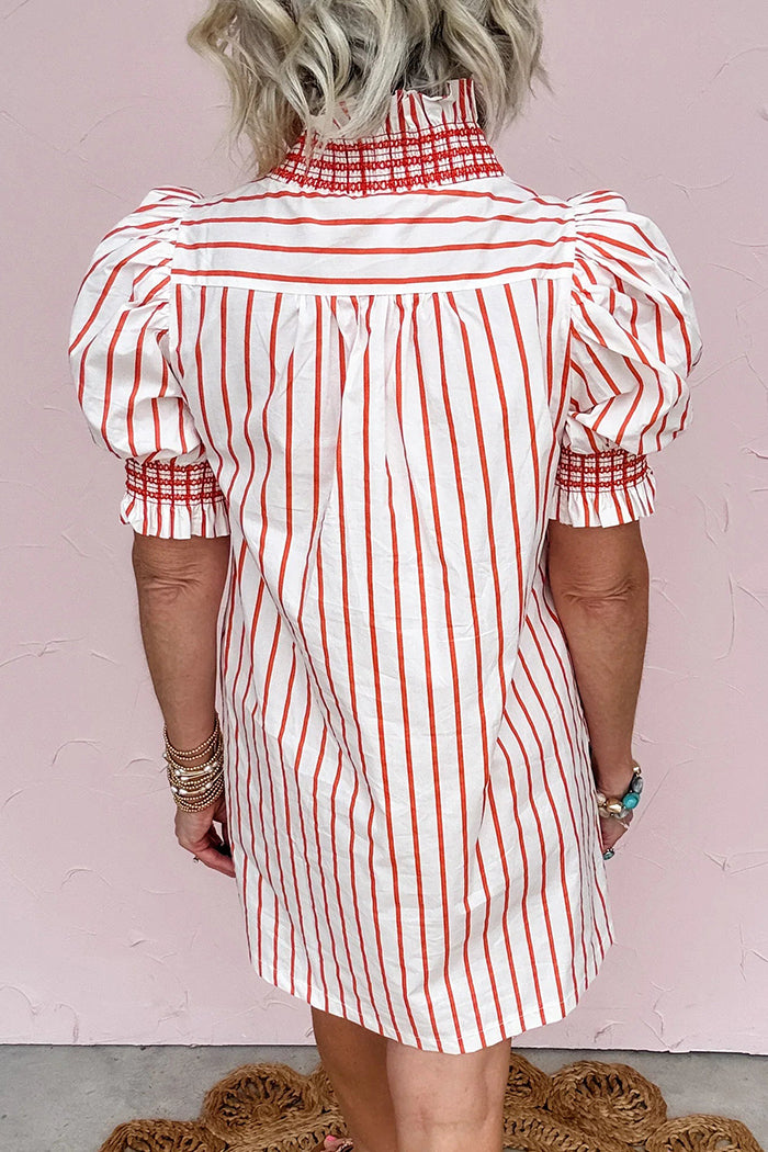 Smocked Trim Striped Swing Dress