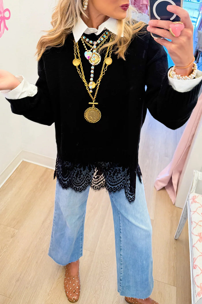 Lace Scallop Hem Sweater