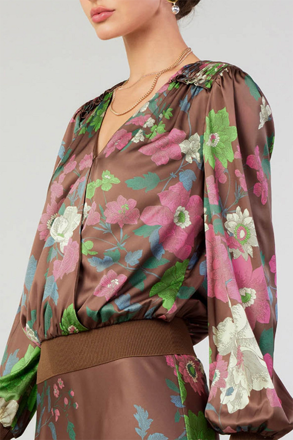 V-Neck Floral Print Top