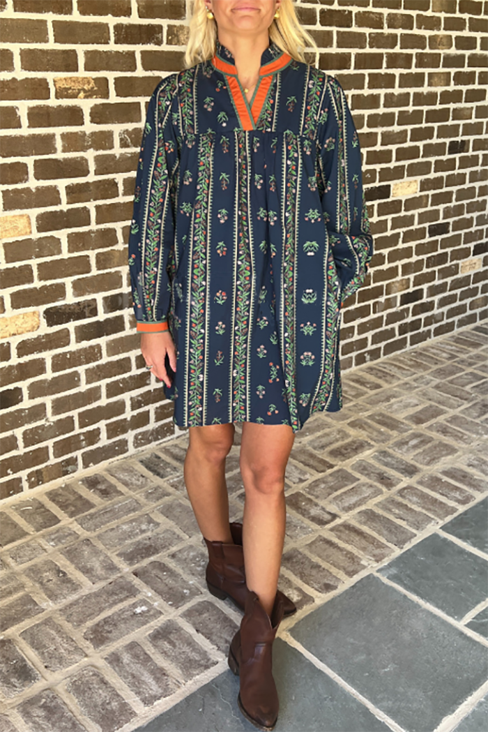 Floral Long Sleeves Pocket Dress