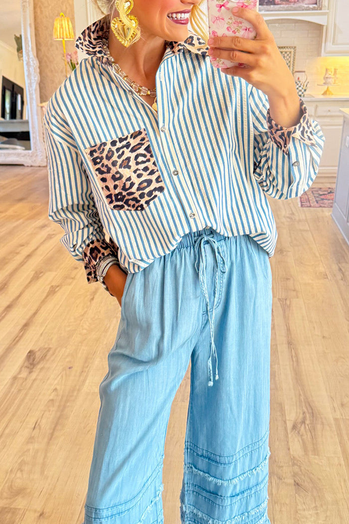 Leopard Contrast Stripe Long Sleeve Top