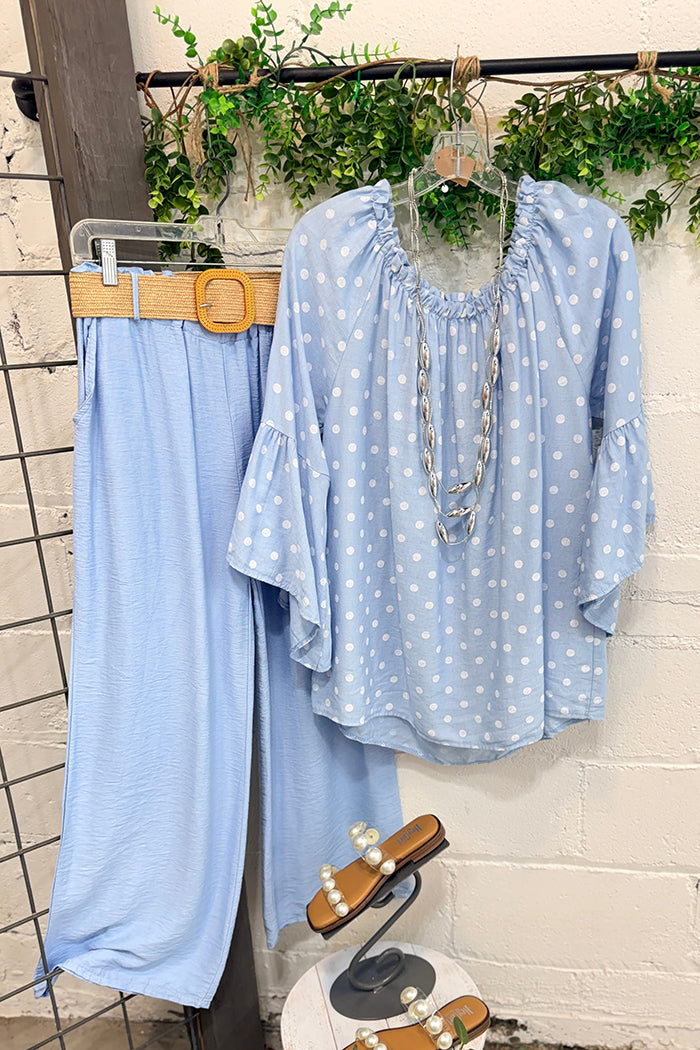 Polka Dot Top & Solid Wide Leg Pants Set