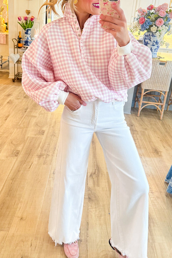 Casual Gingham Quarter Snap Top