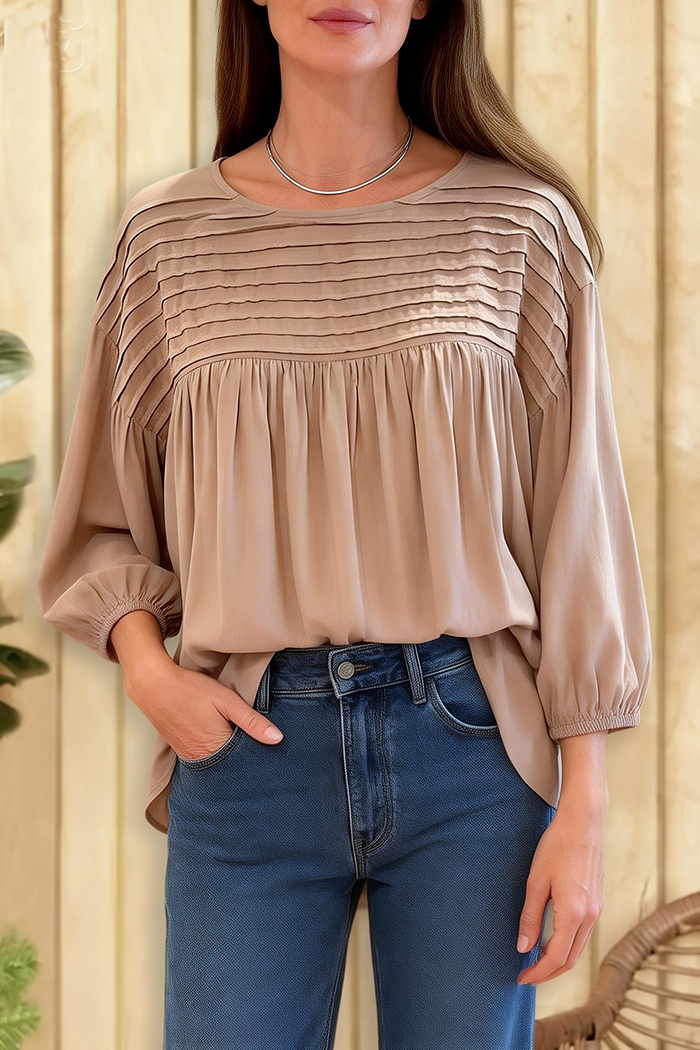 Pintuck Pleat Balloon Sleeve Top