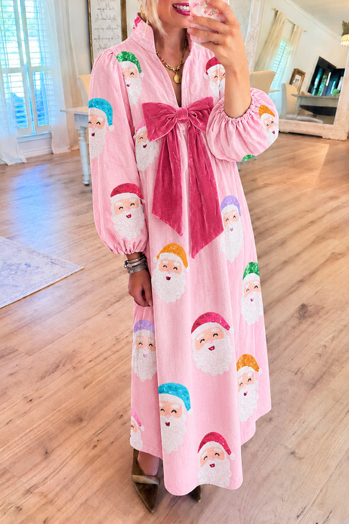 Multi Sequin Santa Velvet Bow Maxi Dress