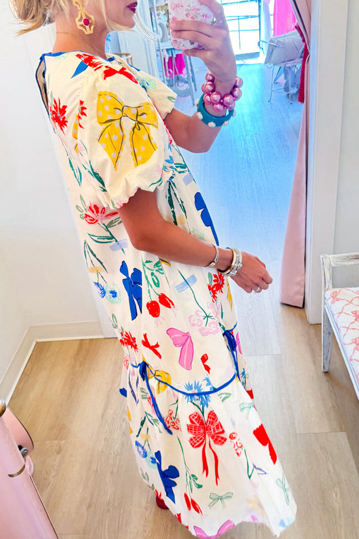 Multi Bow Print Maxi Dress