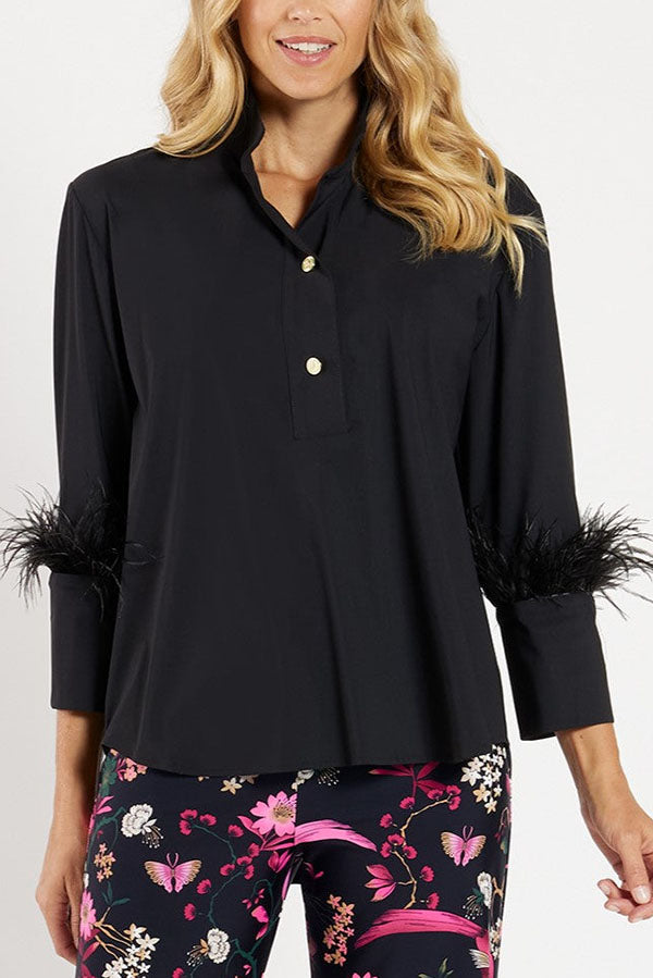 Solid Color Artificial Feathers Blouse