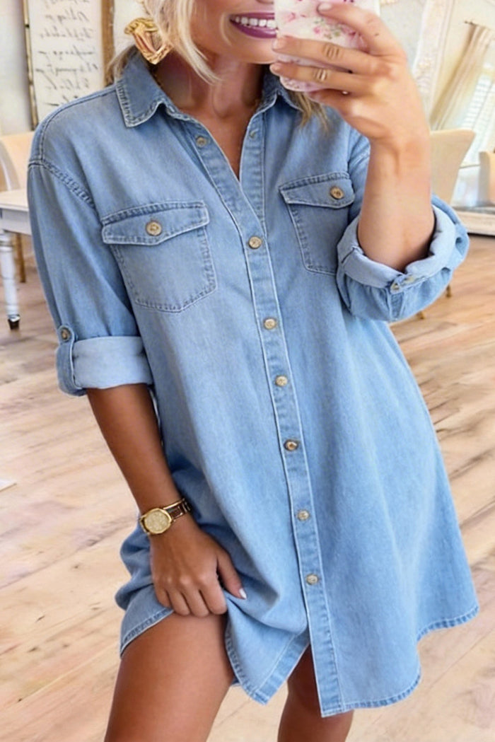 Button Front Denim Shirt Dress