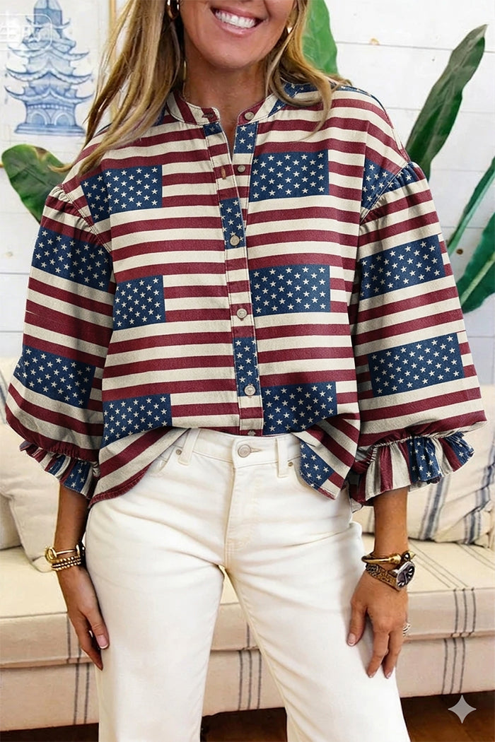 American Flag Puff Sleeve Top
