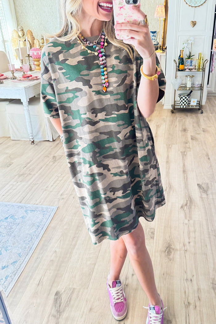 Olive Camo Pocket T-Shirt Dress