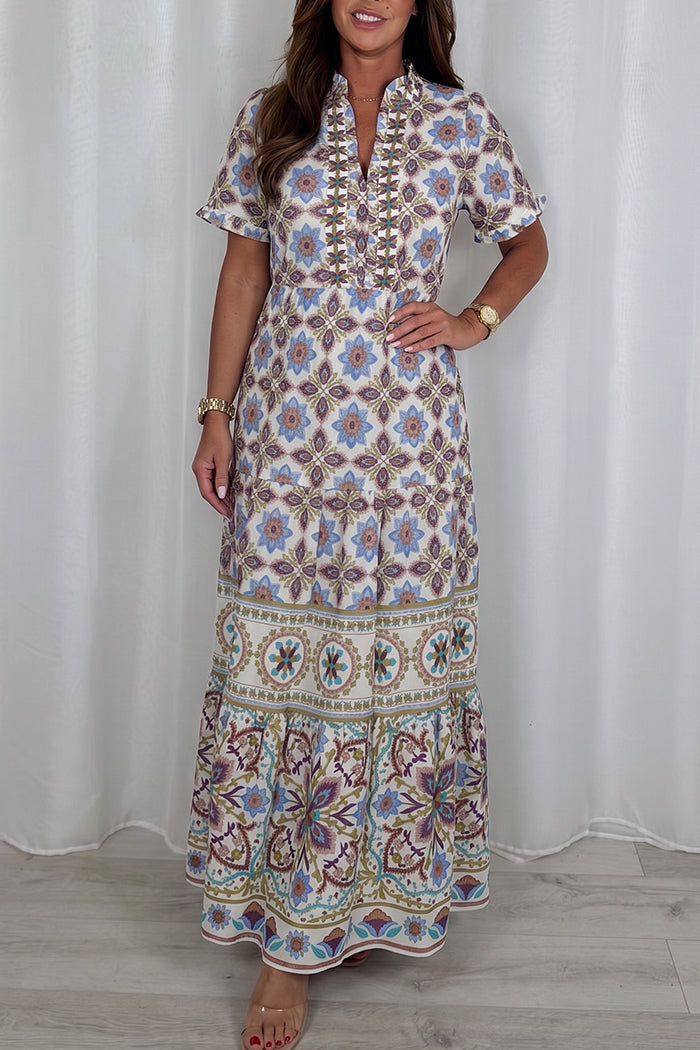 Boho Print Short Sleeve Maxi Dress