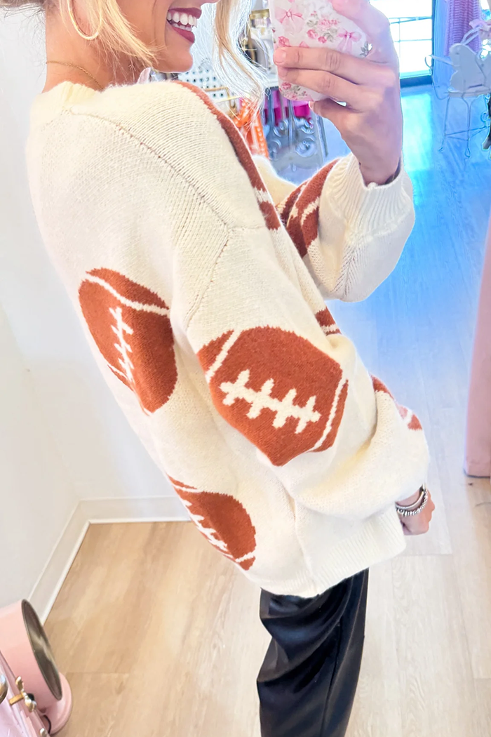 Ivory Football Pattern Knit Cardigan