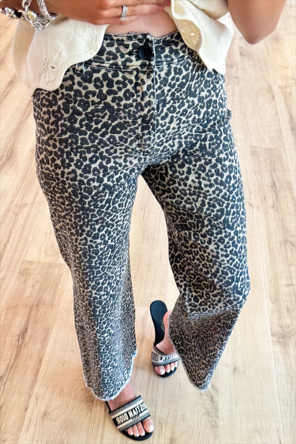 Leopard High Rise Wide Leg Pants