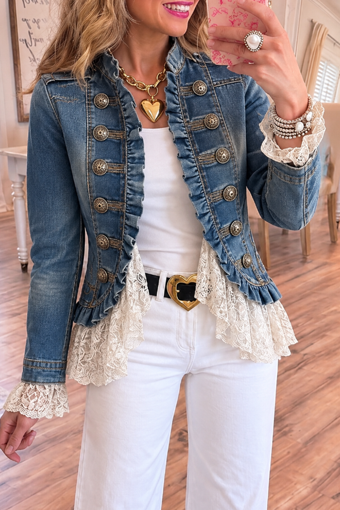 Blue Denim Ruffle Lace Jacket