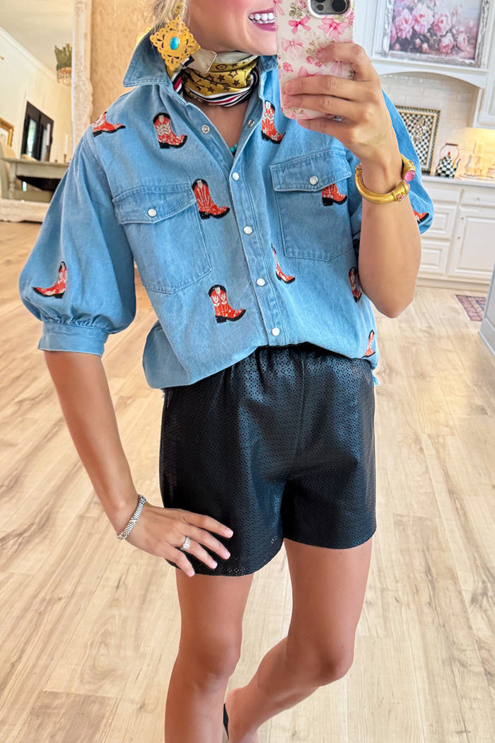 Button Pocket Red Boot Top