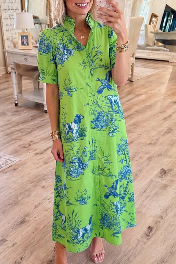 Ruffled Collar Button Front Maxi Dress