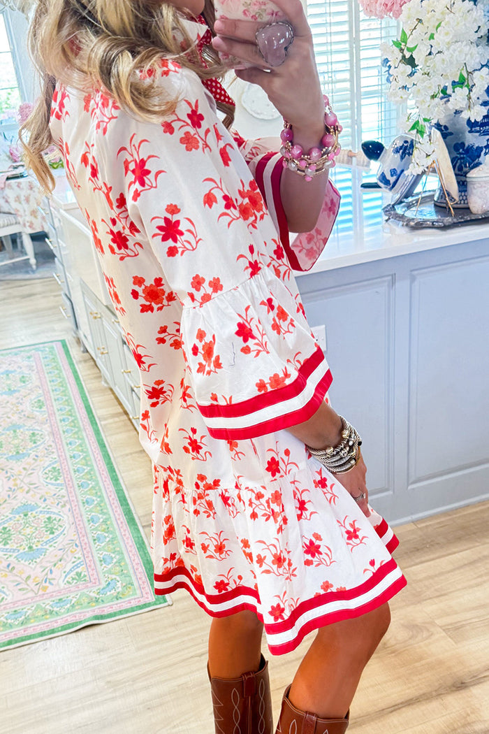 Floral Print Button Up Short Sleeve Dress