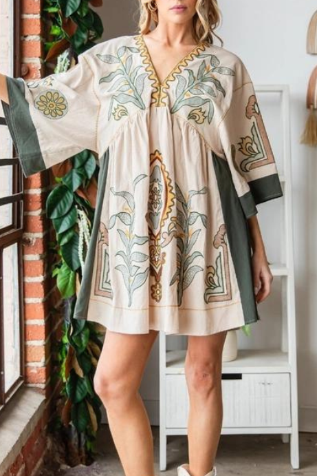Beige Embroidery Patch Dress