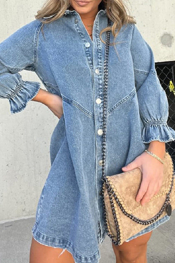 Long Sleeve Pink Downtown Denim Shirt Dress
