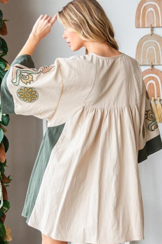 Beige Embroidery Patch Dress