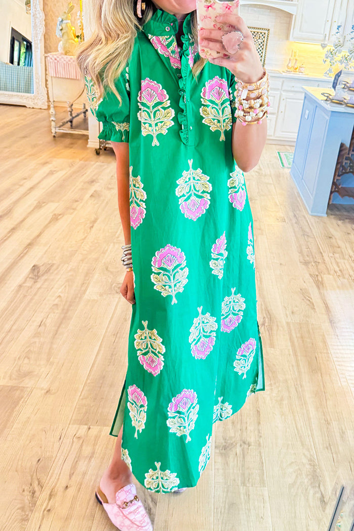 Floral Ruffle Stand Collar Dress
