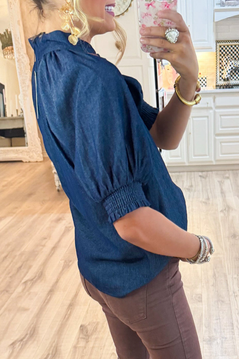 Denim V Neck Top