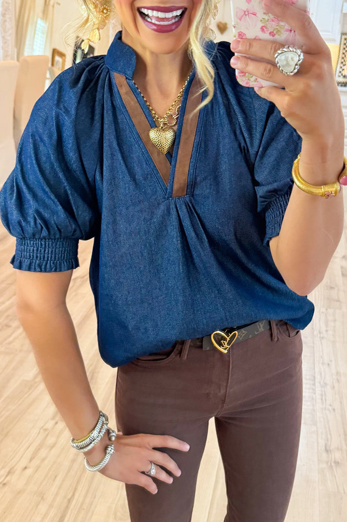 Denim V Neck Top