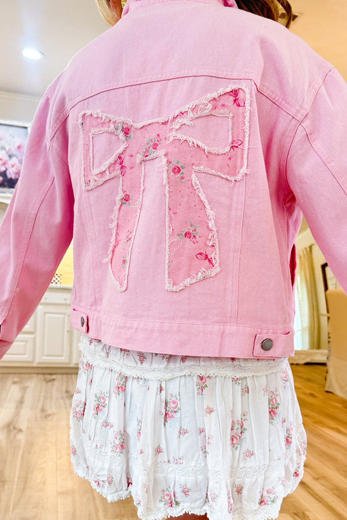 Pink Floral and Bow Patch Denim Jacket