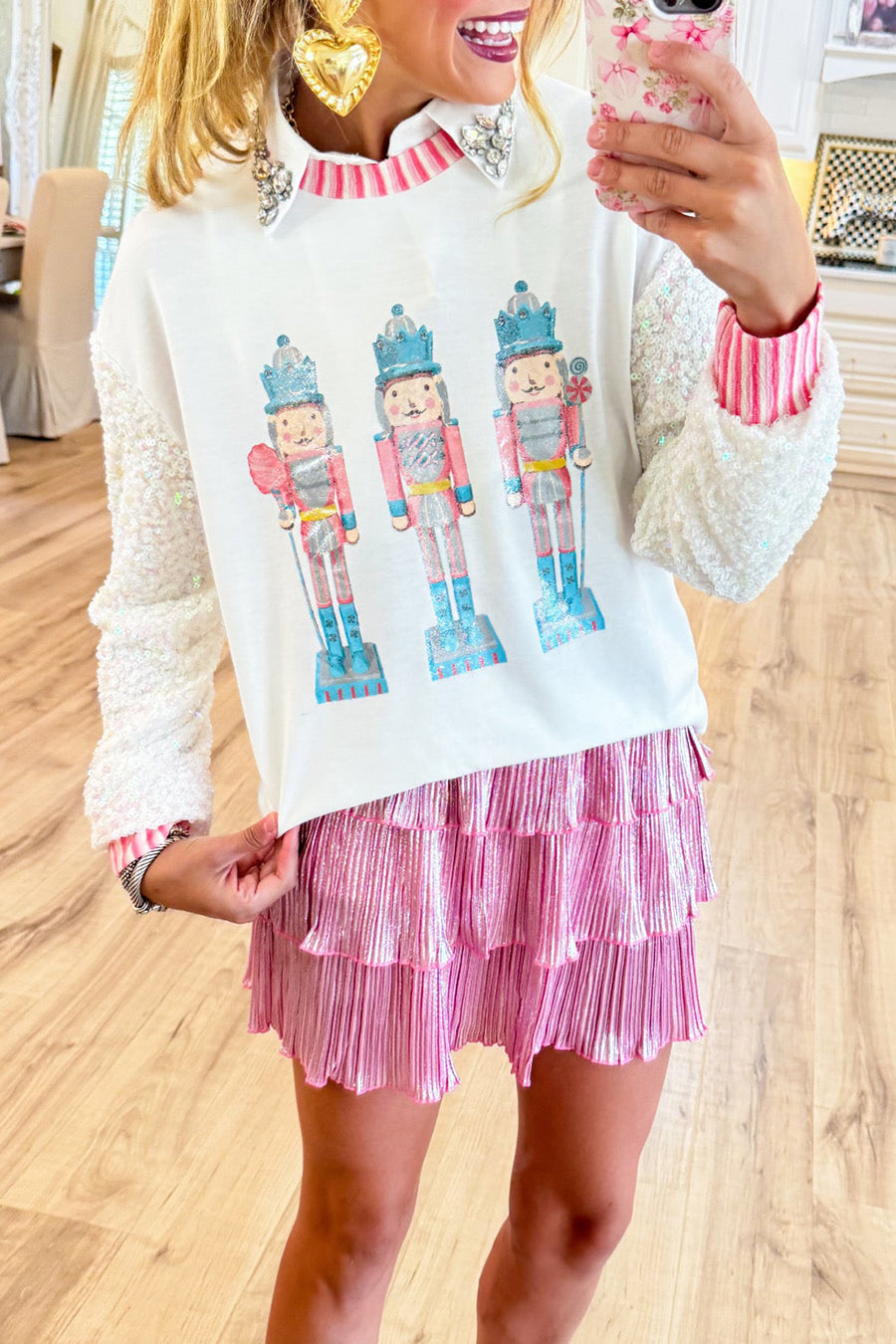 White Nutcracker Sequin Top