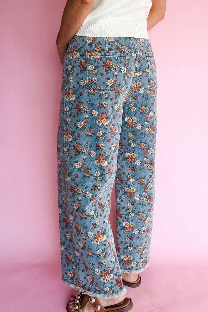 Floral Wide Leg Denim Pants