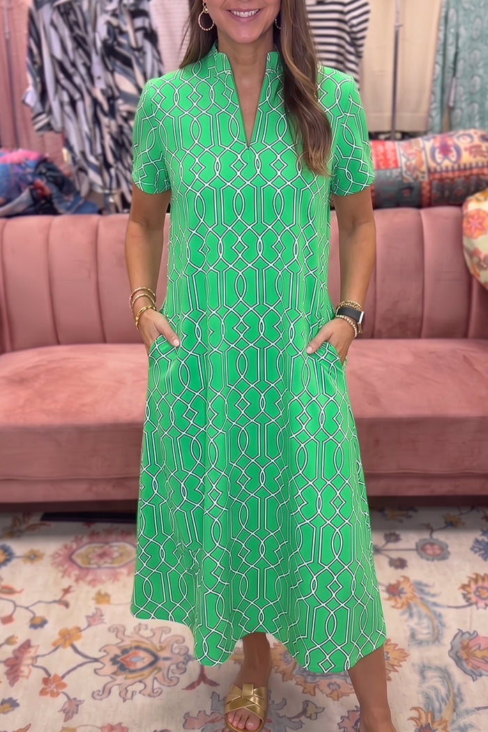 Green Print Pocket Maxi Dress
