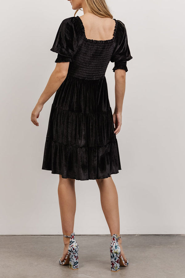 Smocked Velvet Short Dress