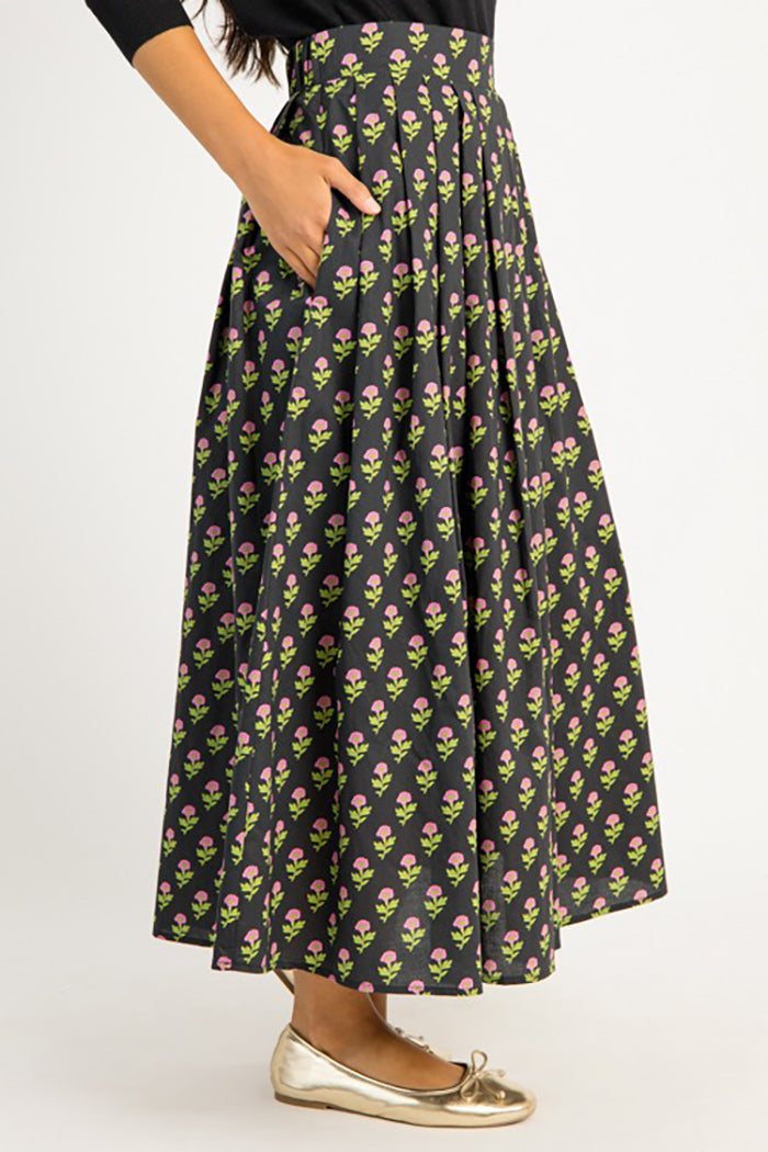 Casual Floral Side Pockets Skirt