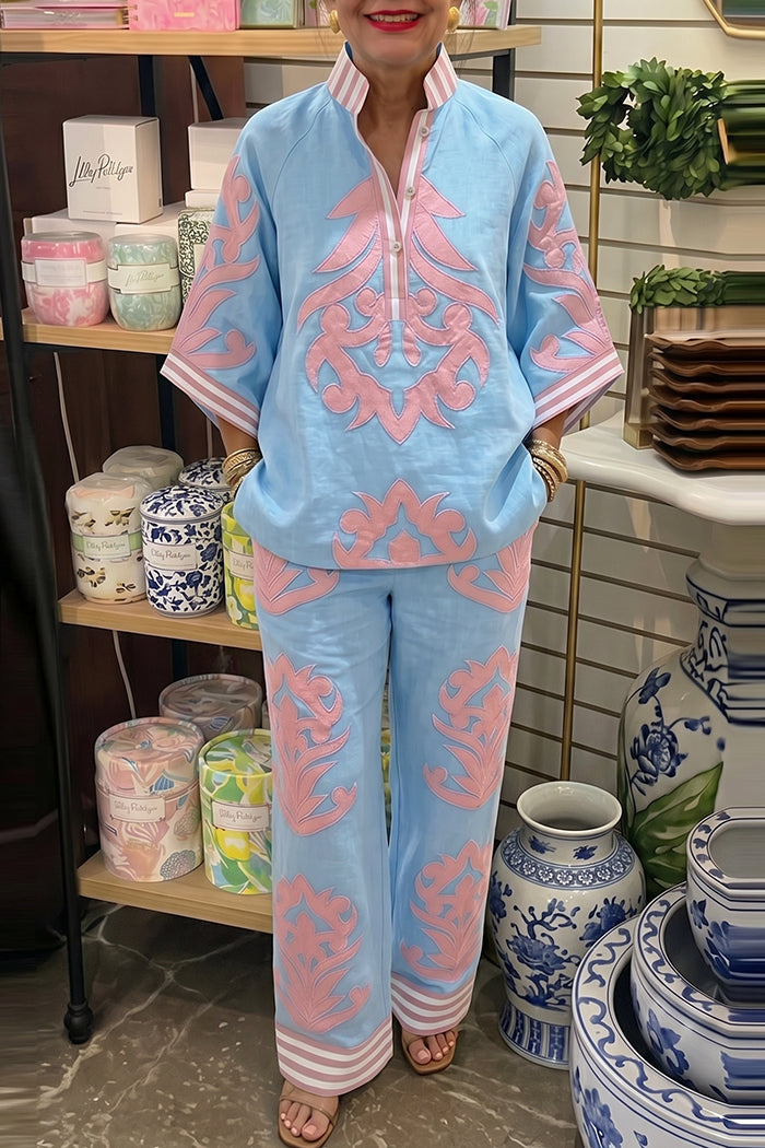 Contrast Graphic Stand Collar Two Piece Set
