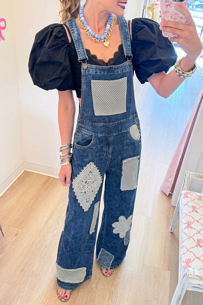 Casual Patchwork Denim Overalls