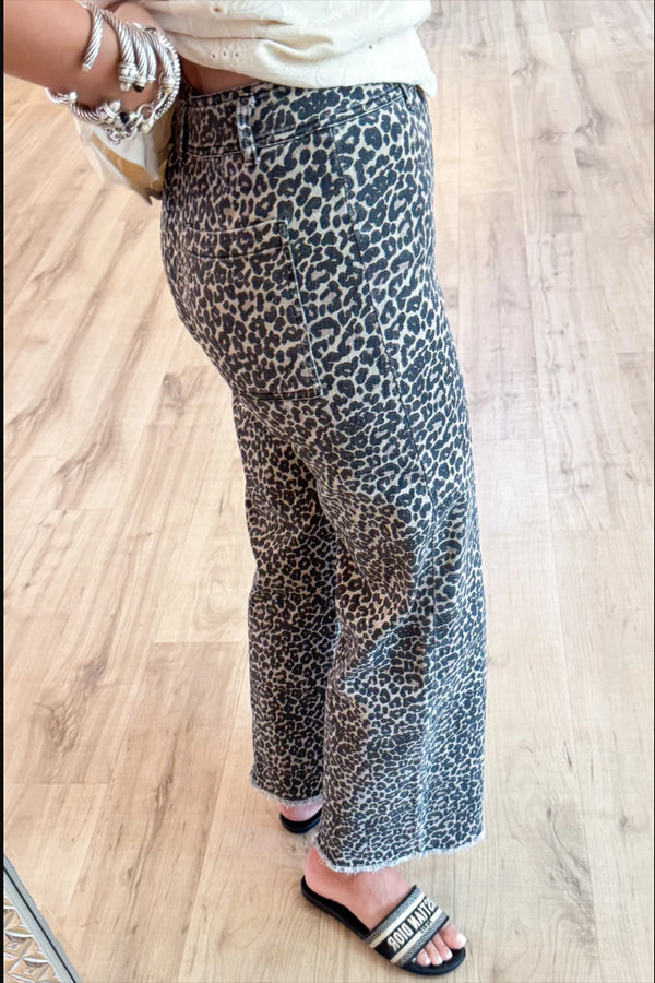Leopard High Rise Wide Leg Pants