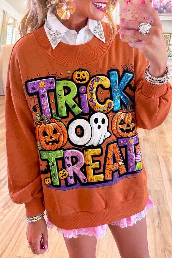 Trick Or Treat Halloween Long Sleeve Crew Neck Sweatshirt
