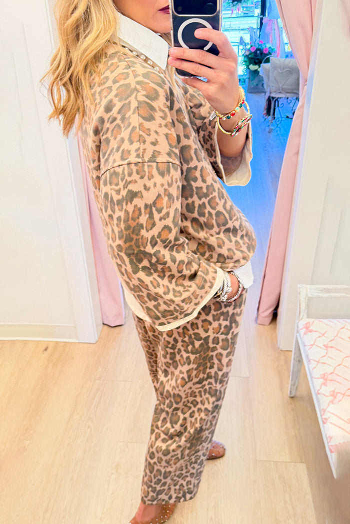Ecru Leopard Print Pocket Pant Set