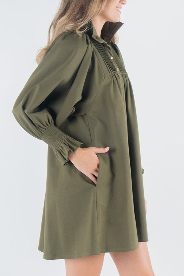 Casual Flared Sleeves Pocket Dress