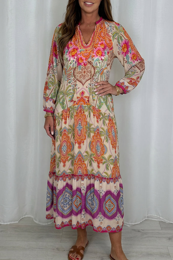 Long Sleeve Tassel Boho Maxi Dress