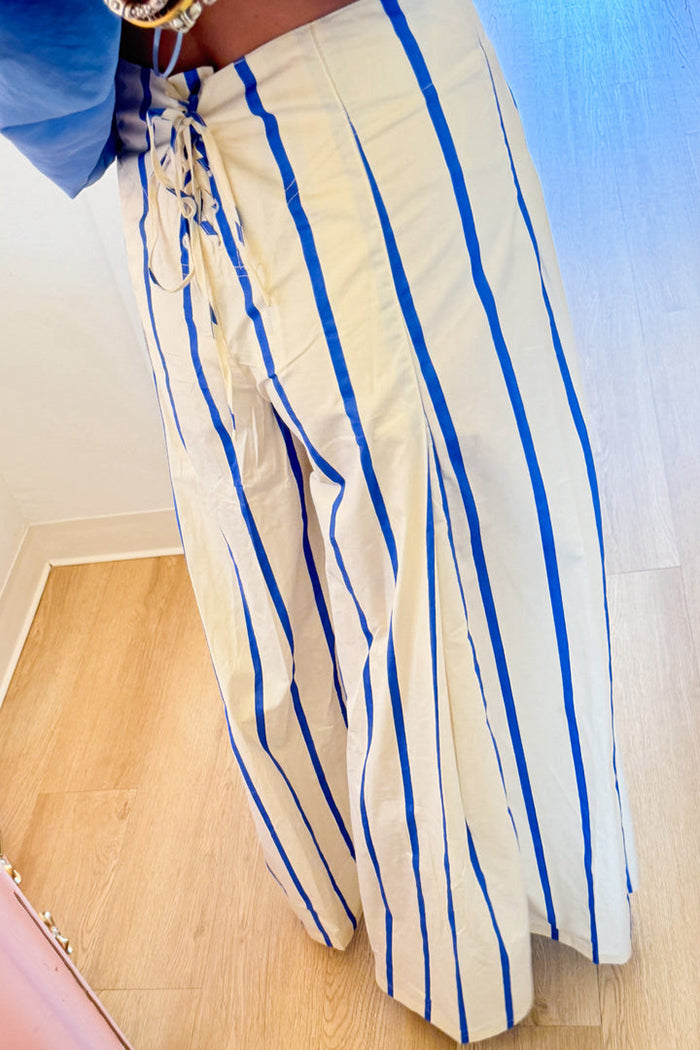 Casual Blue Stripe Wide Leg Pants