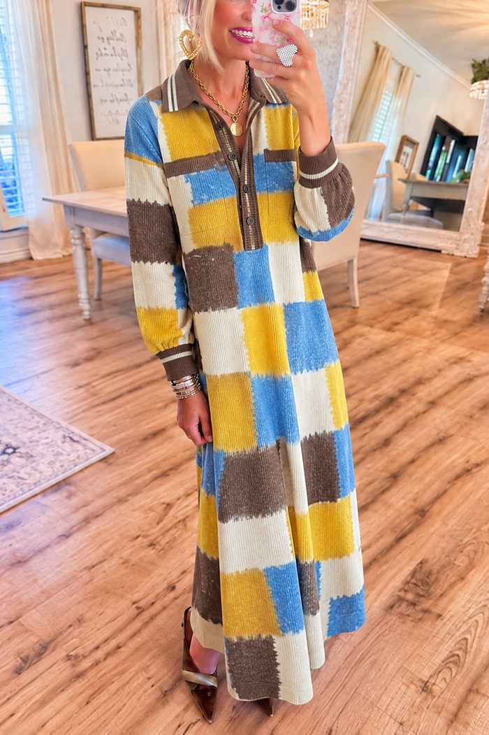 Color Block Knit Pocket Maxi Dress