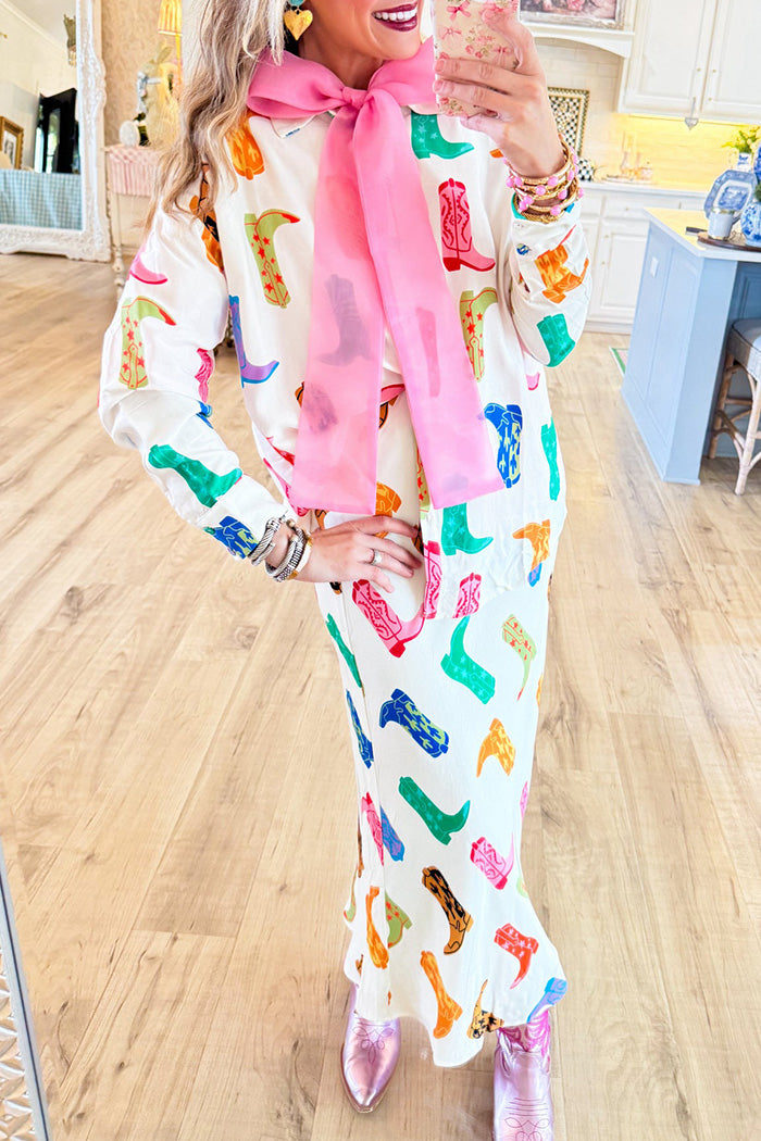 Colorful Boot Print Two Piece Skirt Set