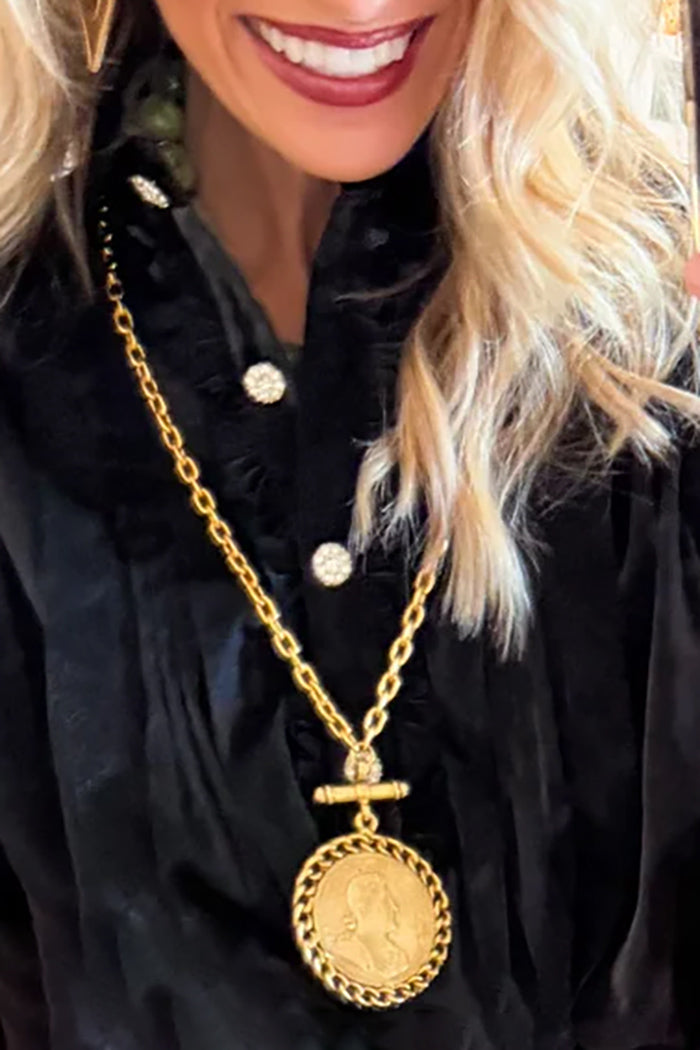 Gold Coin Toggle Pendant Necklace