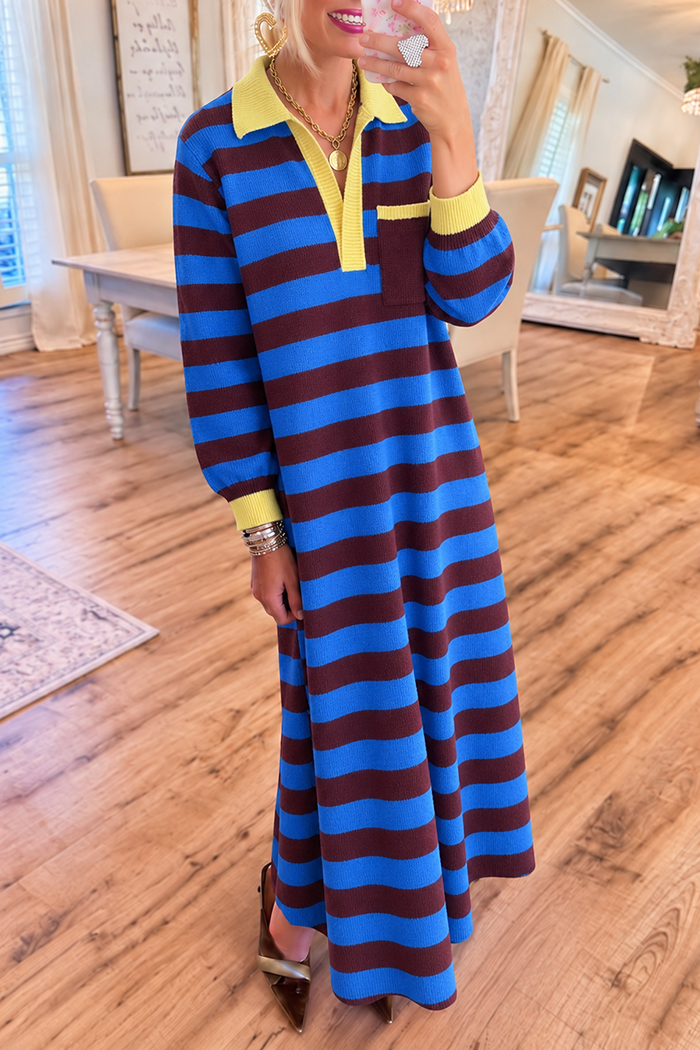Striped Color Block Knit Maxi Dress