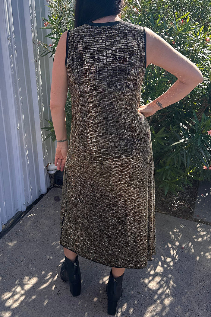 Gold Full Rhinestone Active Midi Dress