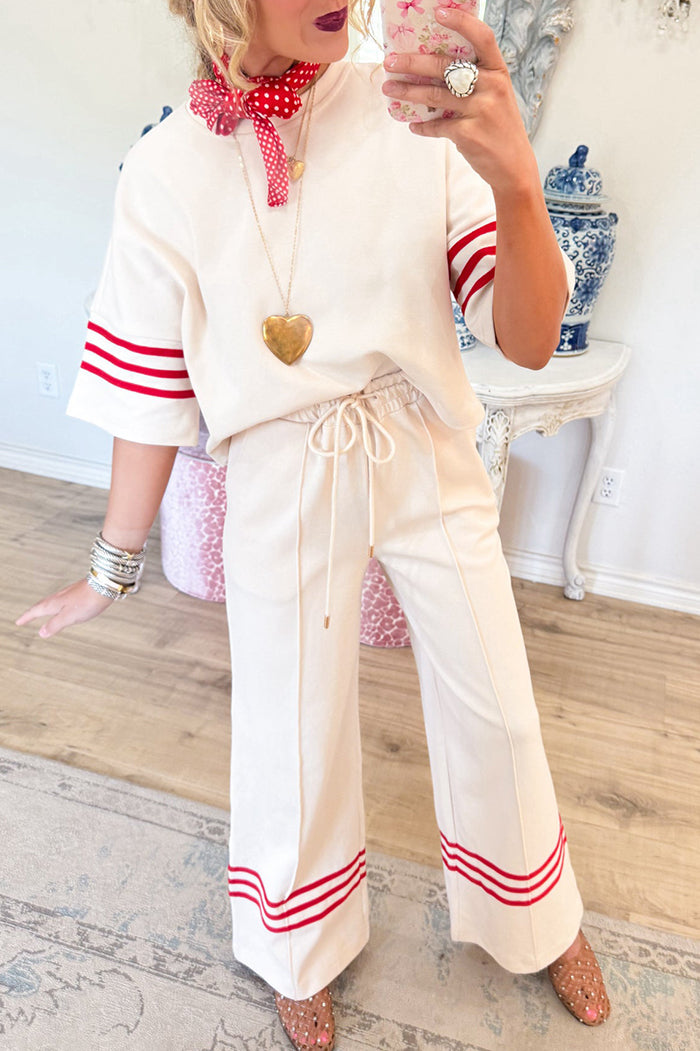 Short Sleeve Stripe Hem Pant Set