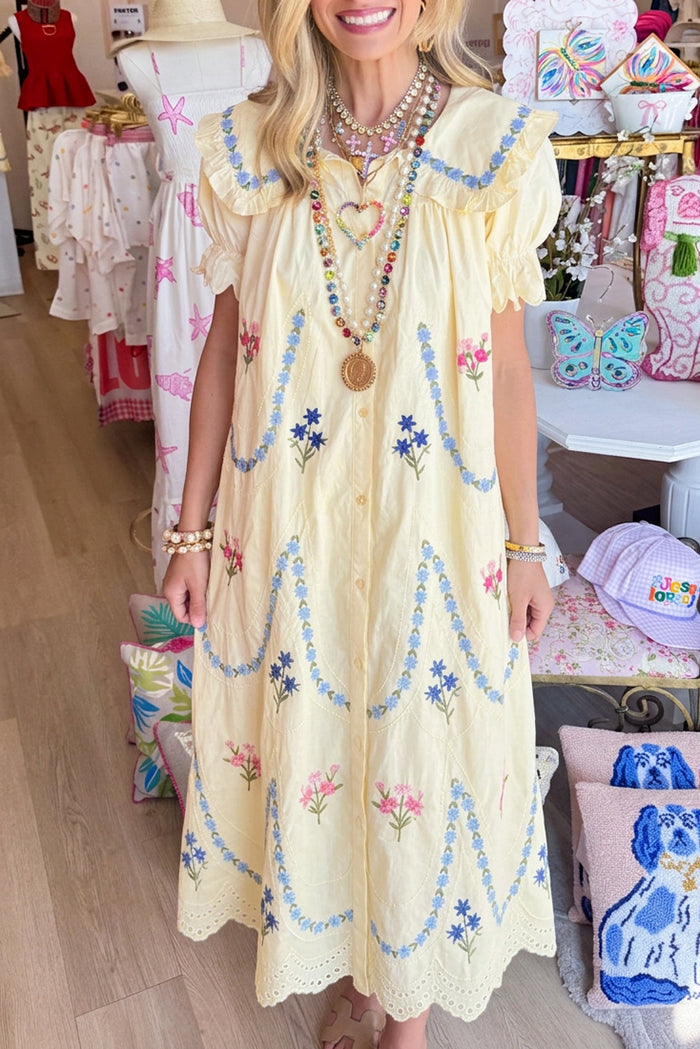Puff Sleeve Floral Peter Pan Maxi Dress