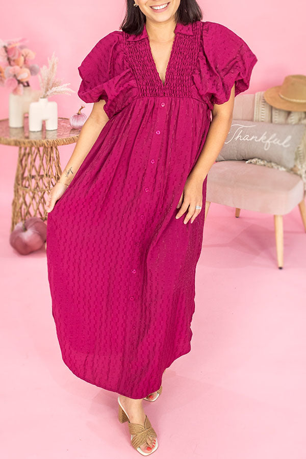 Puff Sleeve Textured Dress